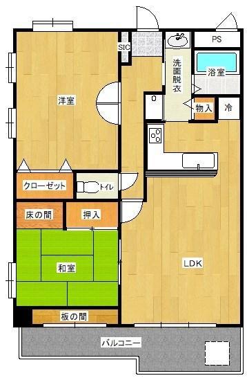 エンゼルハイム六ツ門(2LDK/6階)の間取り写真