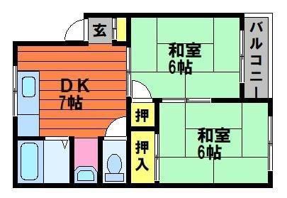 コーポチェリー(2DK/2階)の間取り写真