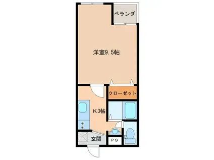 フェリーチェ伏見台(1K/2階)の間取り写真