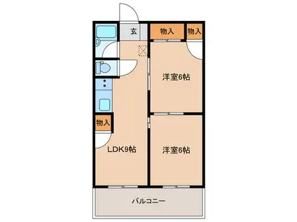 ユナイテッド新貝(2LDK/2階)の間取り写真