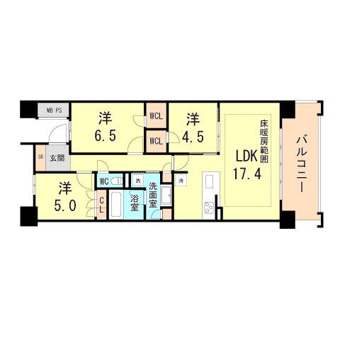 ライオンズ芦屋グランフォート(3LDK/5階)の間取り写真