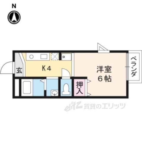 ミネ北山3(1K/2階)の間取り写真