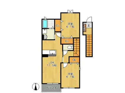 フラーズソムA(2LDK/2階)の間取り写真