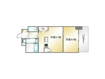 コスモリード神戸三宮(1LDK/3階)の間取り写真