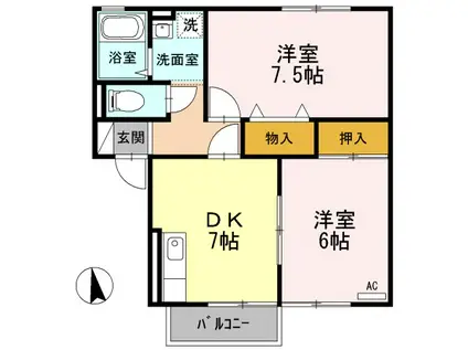 ボナールハイツB(2DK/1階)の間取り写真