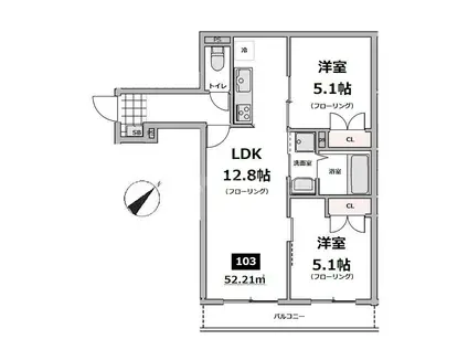 メゾン・ド・ソレイユ(2LDK/1階)の間取り写真