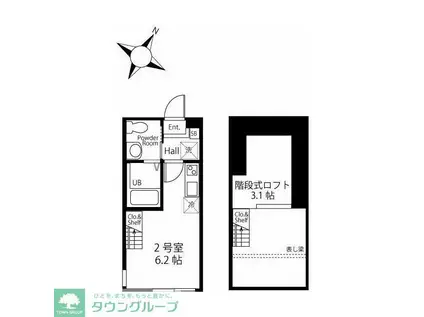 ハーミットクラブハウスキアーヴェIIIB棟(ワンルーム/2階)の間取り写真