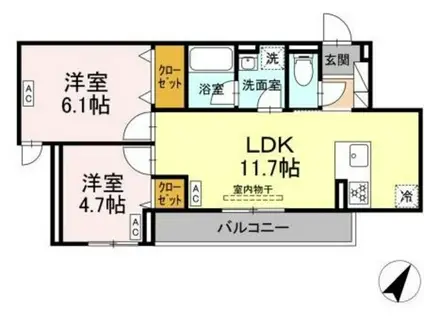 セレスティア細田C C(2LDK/3階)の間取り写真