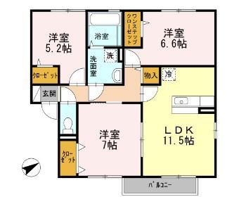 オーハマヴィラ(3LDK/2階)の間取り写真