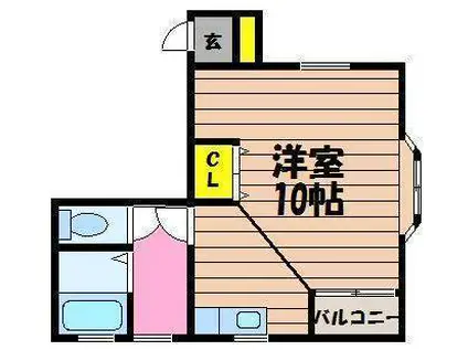 メロディーハウス(ワンルーム/2階)の間取り写真