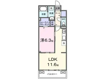 ヴェルジュ宮ノ前(1LDK/2階)の間取り写真