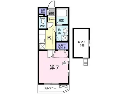 ラヴィアンローズIV(1K/2階)の間取り写真