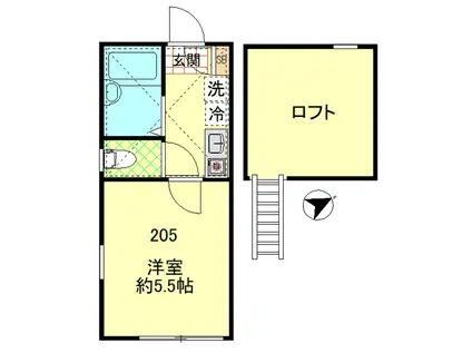 ベルフラッツ元住吉(1K/2階)の間取り写真