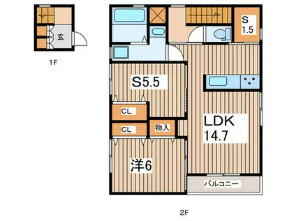カーサ林間(1SLDK/2階)の間取り写真