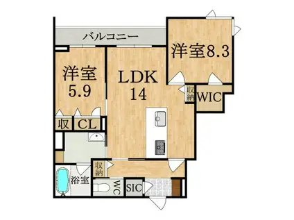 シャーメゾン ルクール(2LDK/4階)の間取り写真