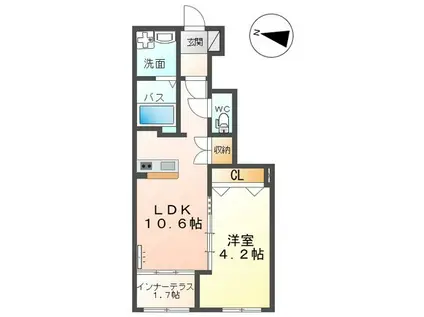 白河中野山アパート(1LDK/1階)の間取り写真