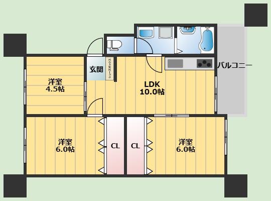 シャンボール八王寺(3LDK/2階)の間取り写真