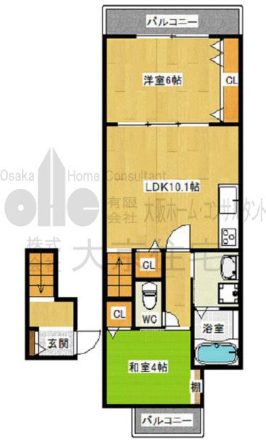 グリーンコートII番館(2LDK/2階)の間取り写真