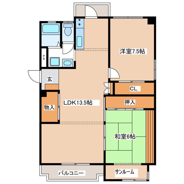 ヤマダイマンション(2LDK/2階)の間取り写真