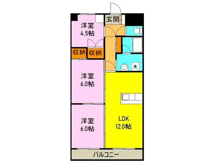 セードルせせらぎ(3LDK/3階)の間取り写真