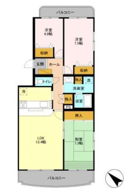 グランフィールド行徳(3LDK/3階)の間取り写真