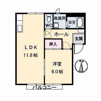 カーサツインクル I棟(1LDK/2階)の間取り写真