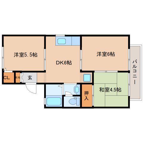 セジュール高の原C(3DK/2階)の間取り写真