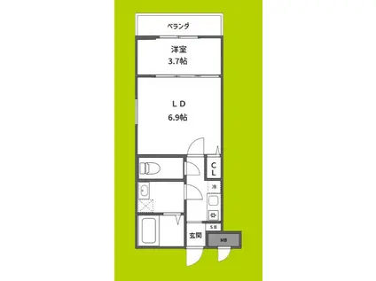 クレスト高安(1DK/3階)の間取り写真