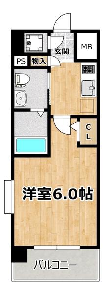 エスリード新北野(1K/6階)の間取り写真