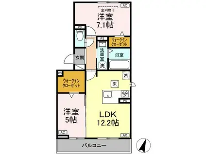 D-AVANCE二本木新町(2LDK/1階)の間取り写真