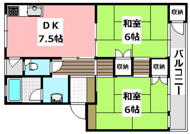 奈良コーポ(2DK/4階)の間取り写真