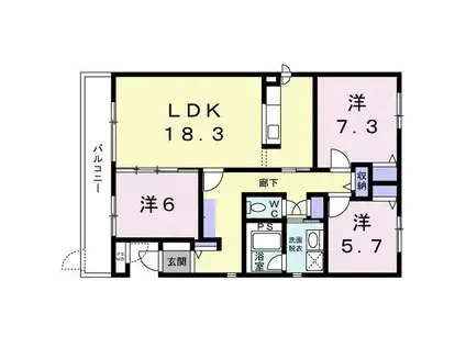 VILLA UN F 1ST(3LDK/2階)の間取り写真