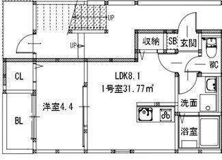メゾンクレール新町(1LDK/1階)の間取り写真