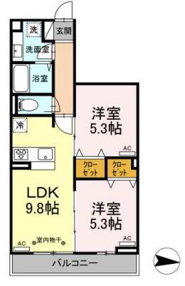 ヴィルソレイユ西荻II(2LDK/3階)の間取り写真
