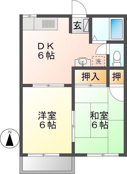 モンシャトー可児 B(2DK/2階)の間取り写真