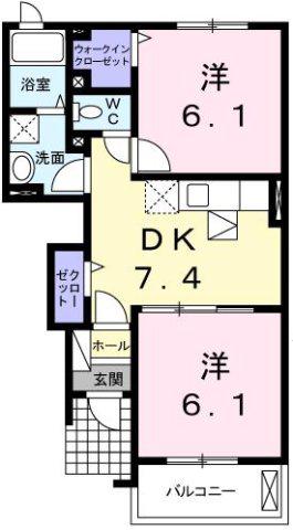 シルフィード(2DK/1階)の間取り写真