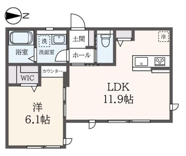 ハイムリバーフラット(1LDK/1階)の間取り写真