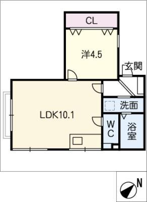 ヴィレッジ八事富士見(1LDK/4階)の間取り写真