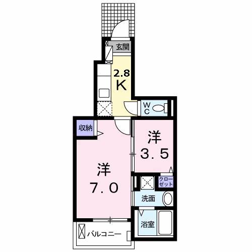 アグレアーブルB(1SK/1階)の間取り写真