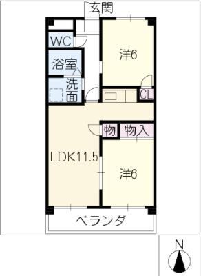 シーサイドコート華(2LDK/1階)の間取り写真
