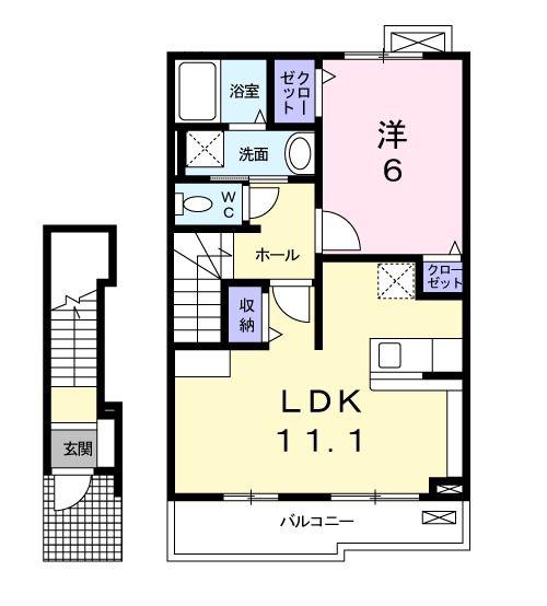 グラシアス(1LDK/2階)の間取り写真