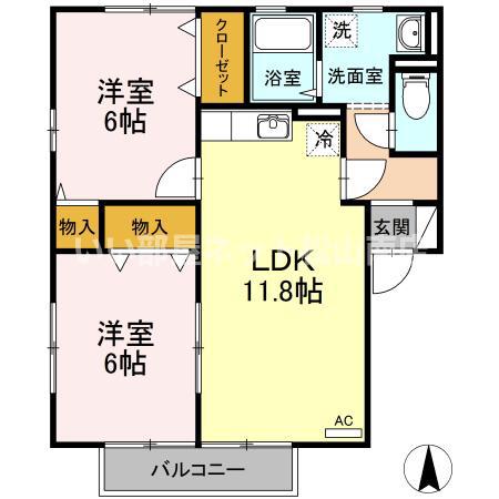 インペリアルヴィラ A棟(2LDK/2階)の間取り写真