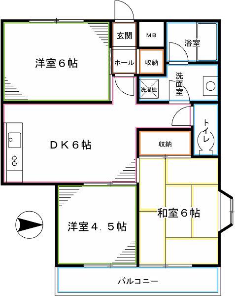 アメニティ国分寺(3DK/4階)の間取り写真
