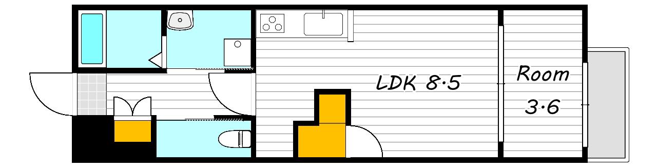 月光 岡山駅西口弐番館(1LDK/2階)の間取り写真