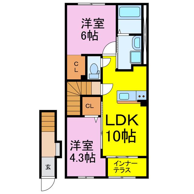 加須市久下スターテラスII(2LDK/2階)の間取り写真