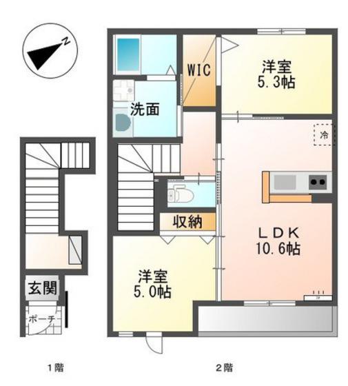 アメニティハイツ寺家(2LDK/2階)の間取り写真