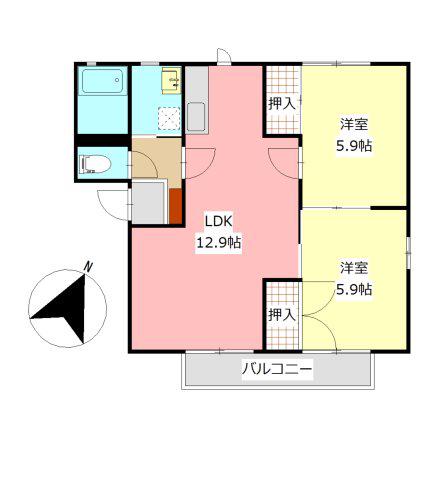 栄町一番館(2LDK/2階)の間取り写真