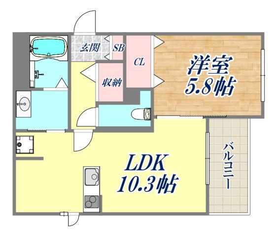 クオーレ西宮北口Ⅰ(1LDK/1階)の間取り写真