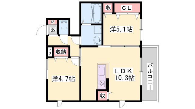 ラシーネ南山II(2LDK/1階)の間取り写真
