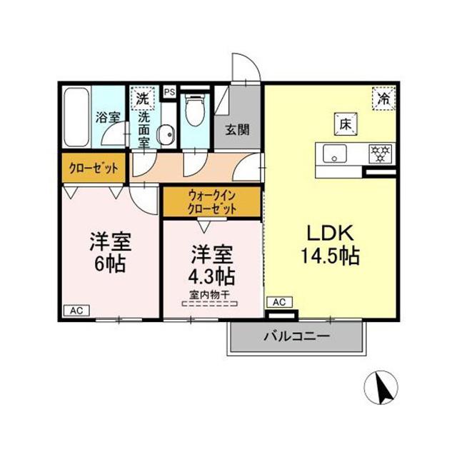 TORISIA加納南陽(2LDK/1階)の間取り写真